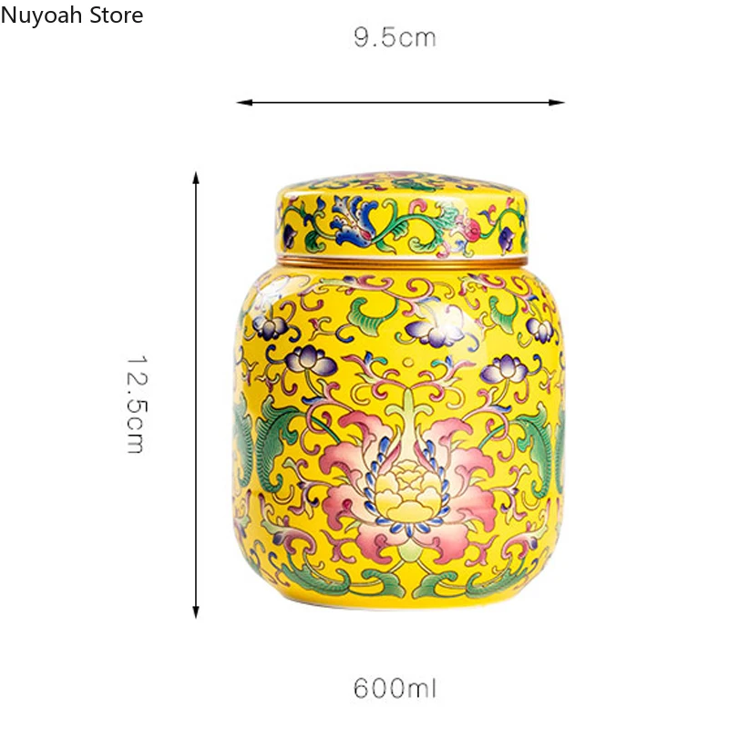 Chinese Style Yellow Ceramic Tea Caddy Creative Storage Box Metal Spiral Lid Living Room Coffee Table Decoration Accessories thumbnail 6