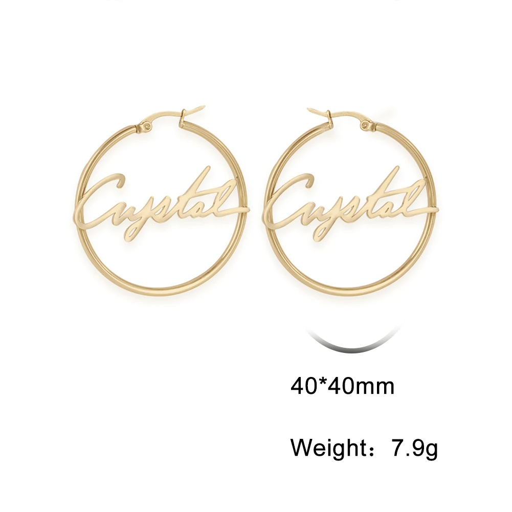 Cazador Personalized Name Earrings for Women Custom Nameplate Stainless Steel Gold Color Big Hoops Jewelry Valentine Gift 2026 thumbnail 6