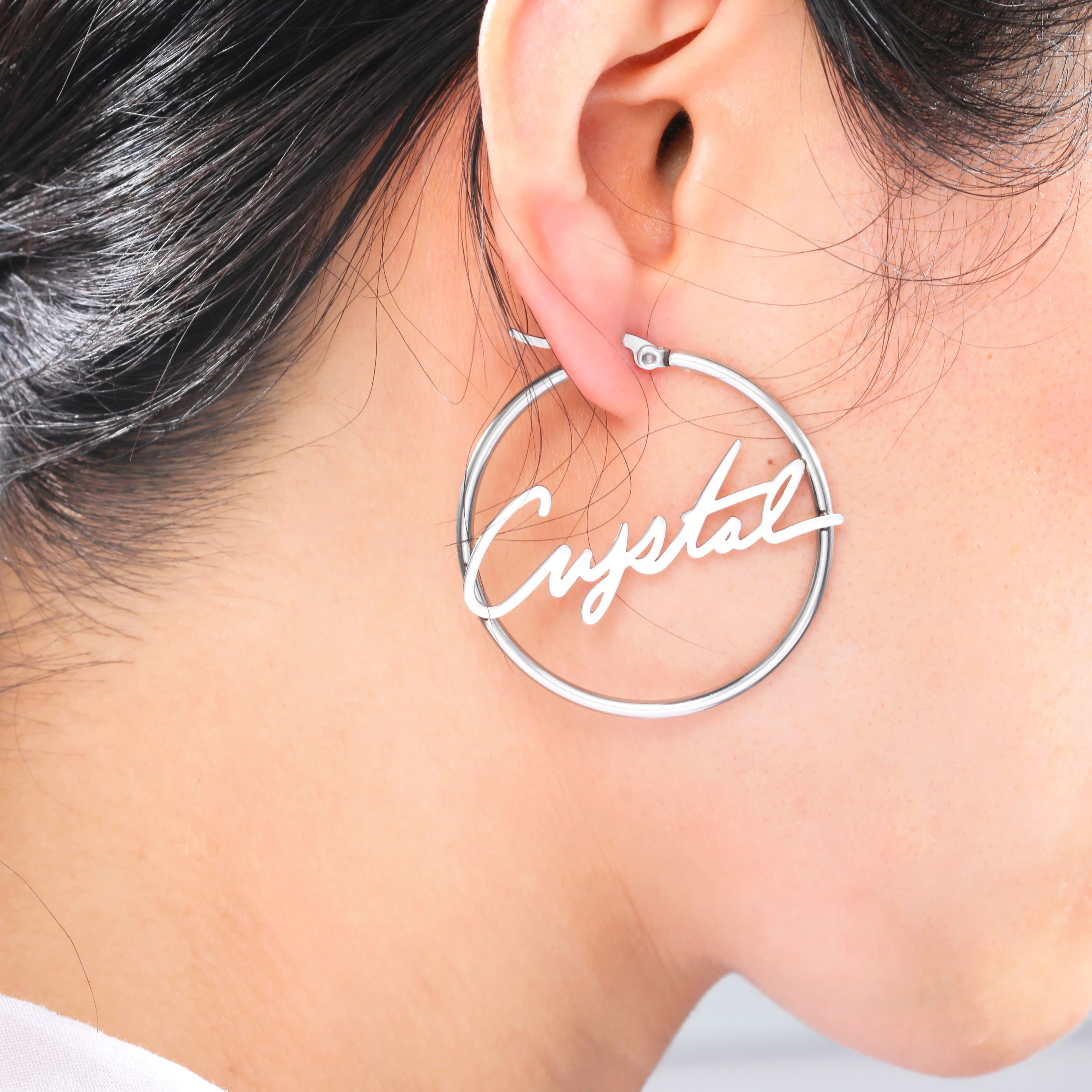 Cazador Personalized Name Earrings for Women Custom Nameplate Stainless Steel Gold Color Big Hoops Jewelry Valentine Gift 2026 thumbnail 4