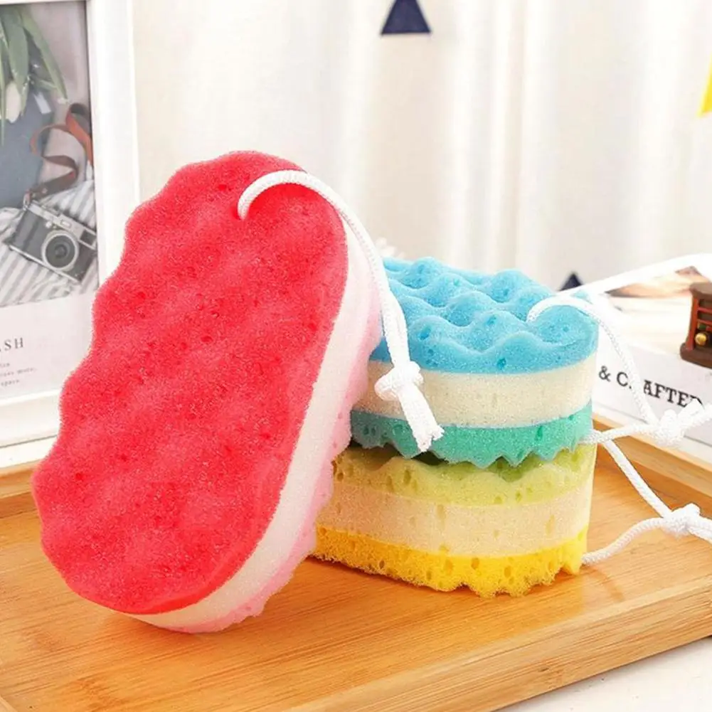 Three-layer Bath Sponge Body Brush Skin Clean Massage Cleaning Shower Brushes Kids Adults Foam Scrubbing Towel Rope Holder thumbnail 4