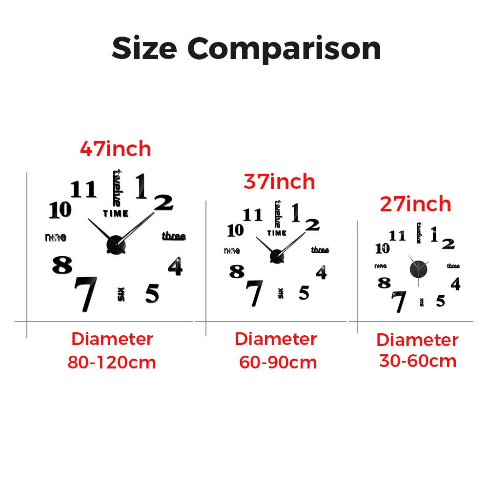 2023 NEW Large Wall Clock Quartz Needle 3D DIY Decorative Kitchen Clocks Acrylic Mirror Stickers Oversize Wall Clock Home Decor thumbnail 6