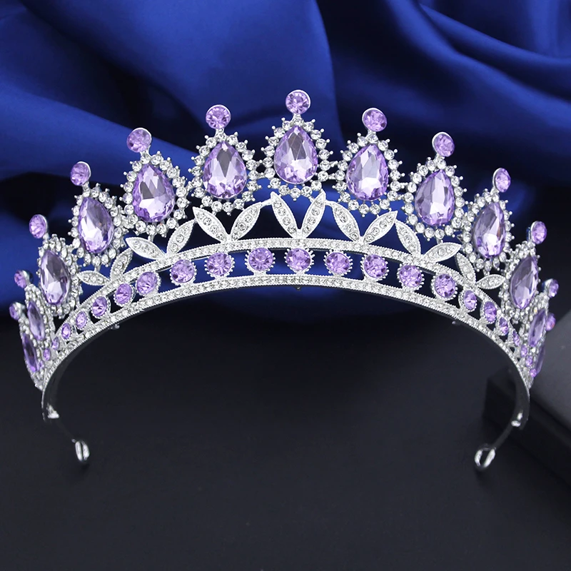 Royal Blue Crystal Tiaras for Brides Princess Diadem Party Prom Wedding Crown Hair Jewelry Bridal Head Accessories thumbnail 5