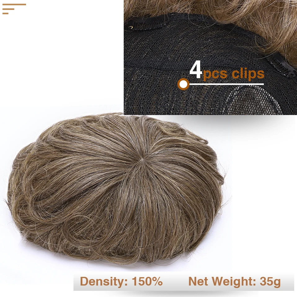 S-noilite Men Toupee 16x19cm Human Hair Replacement System Hair Toppers Hairpiece 4Inch Hair Wig Extensions Male Hair Prosthesis thumbnail 4