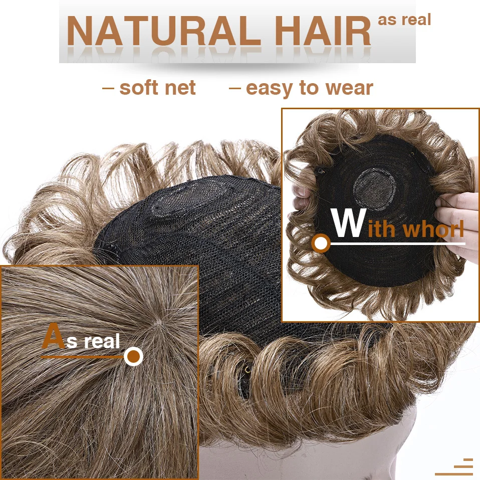 S-noilite Men Toupee 16x19cm Human Hair Replacement System Hair Toppers Hairpiece 4Inch Hair Wig Extensions Male Hair Prosthesis thumbnail 3