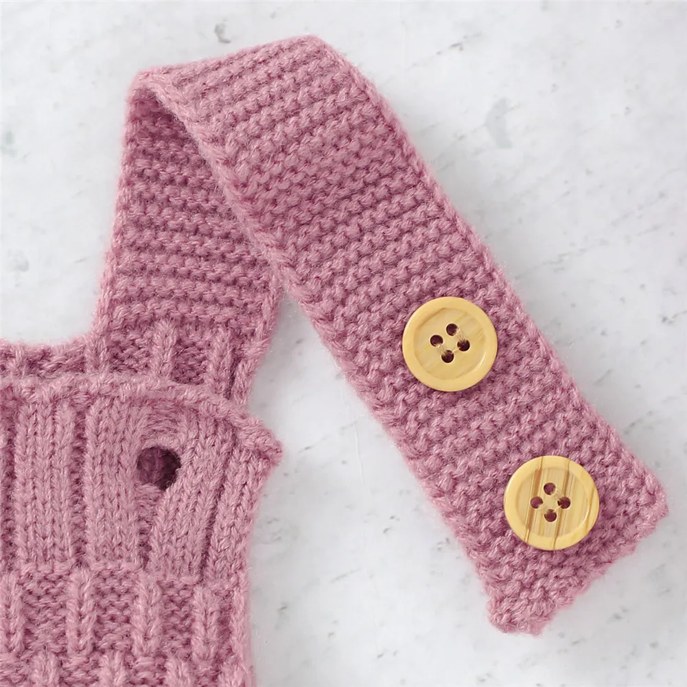 2Pcs Set Baby Knitted Romper Clothes Set Cotton e Crotch Button Cotton Jumpsuit+Hats Toddler Baby Boys Girls Outfits thumbnail 4