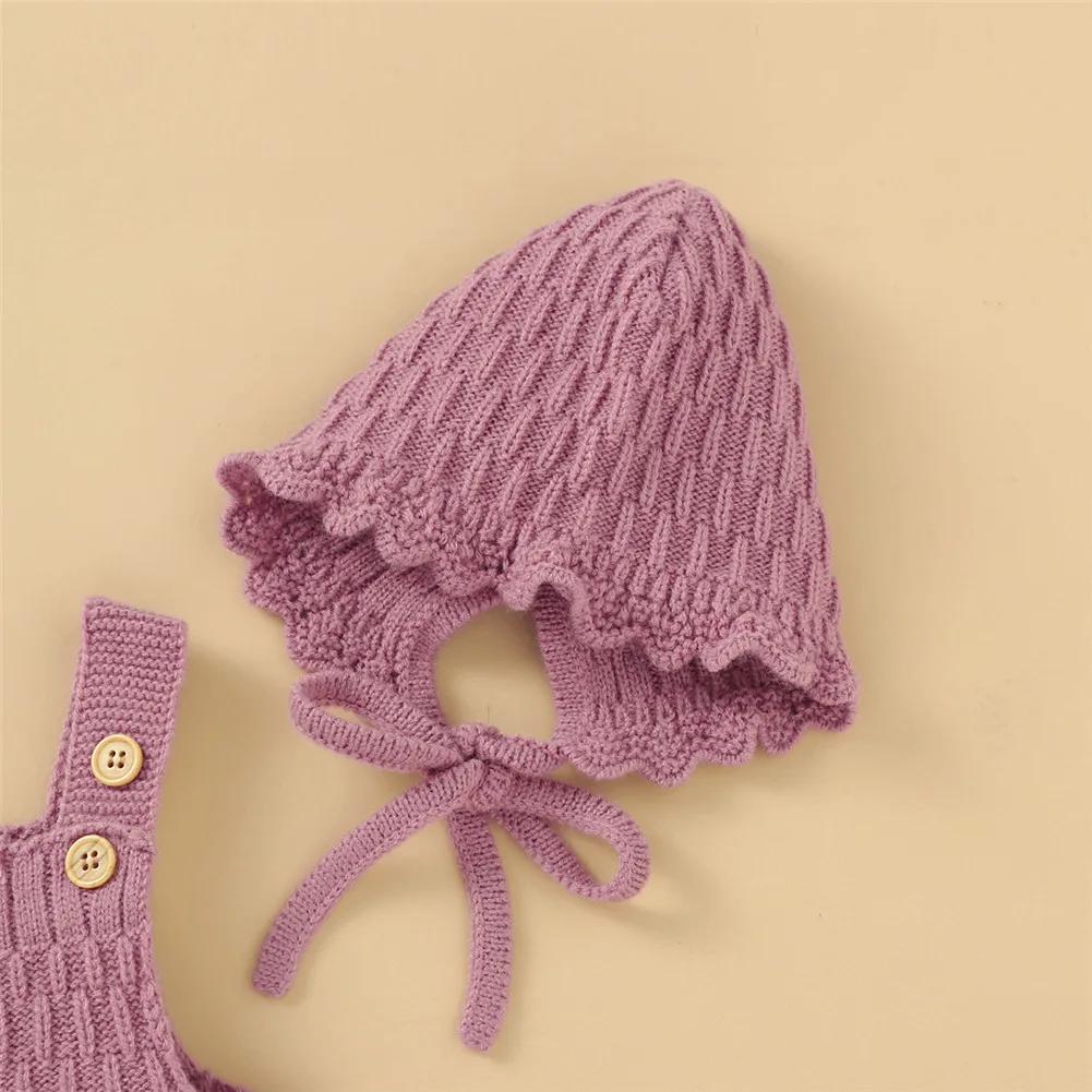 2Pcs Set Baby Knitted Romper Clothes Set Cotton e Crotch Button Cotton Jumpsuit+Hats Toddler Baby Boys Girls Outfits thumbnail 6