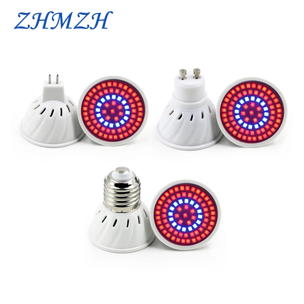 60LEDs 80LEDs Growing Lamp Bulb Full Spectrum For Indoor Garden Plant Grow Lights E27 E14 MR16 GU10 220V 110V 5W 6W 8W