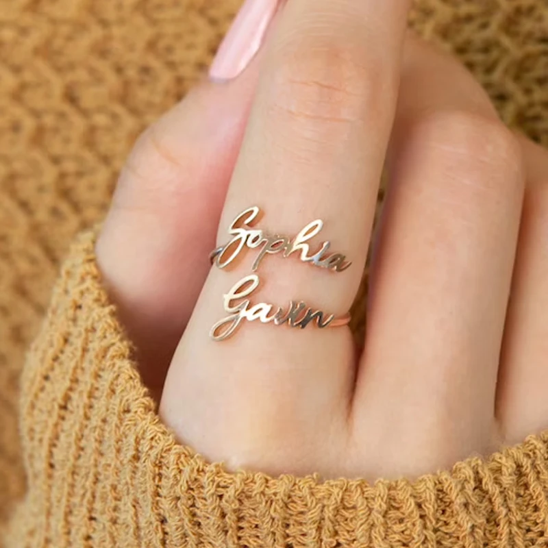 Custom Double Name Rings for Women Men Personalized Couple Ring Stainless Steel Jewelry Customized Heart Ring Wedding Gift 2026