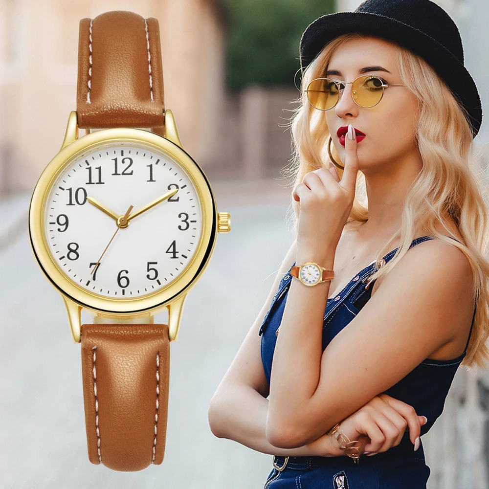 Leisure Fashion Women Quartz Watch Easy to Read Arabic Numerals Simple Dial PU Leather Strap Lady Candy Color thumbnail 3