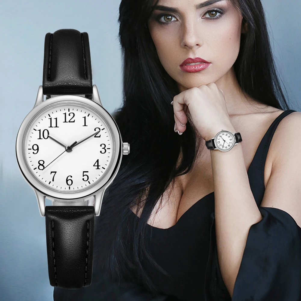 Leisure Fashion Women Quartz Watch Easy to Read Arabic Numerals Simple Dial PU Leather Strap Lady Candy Color thumbnail 2