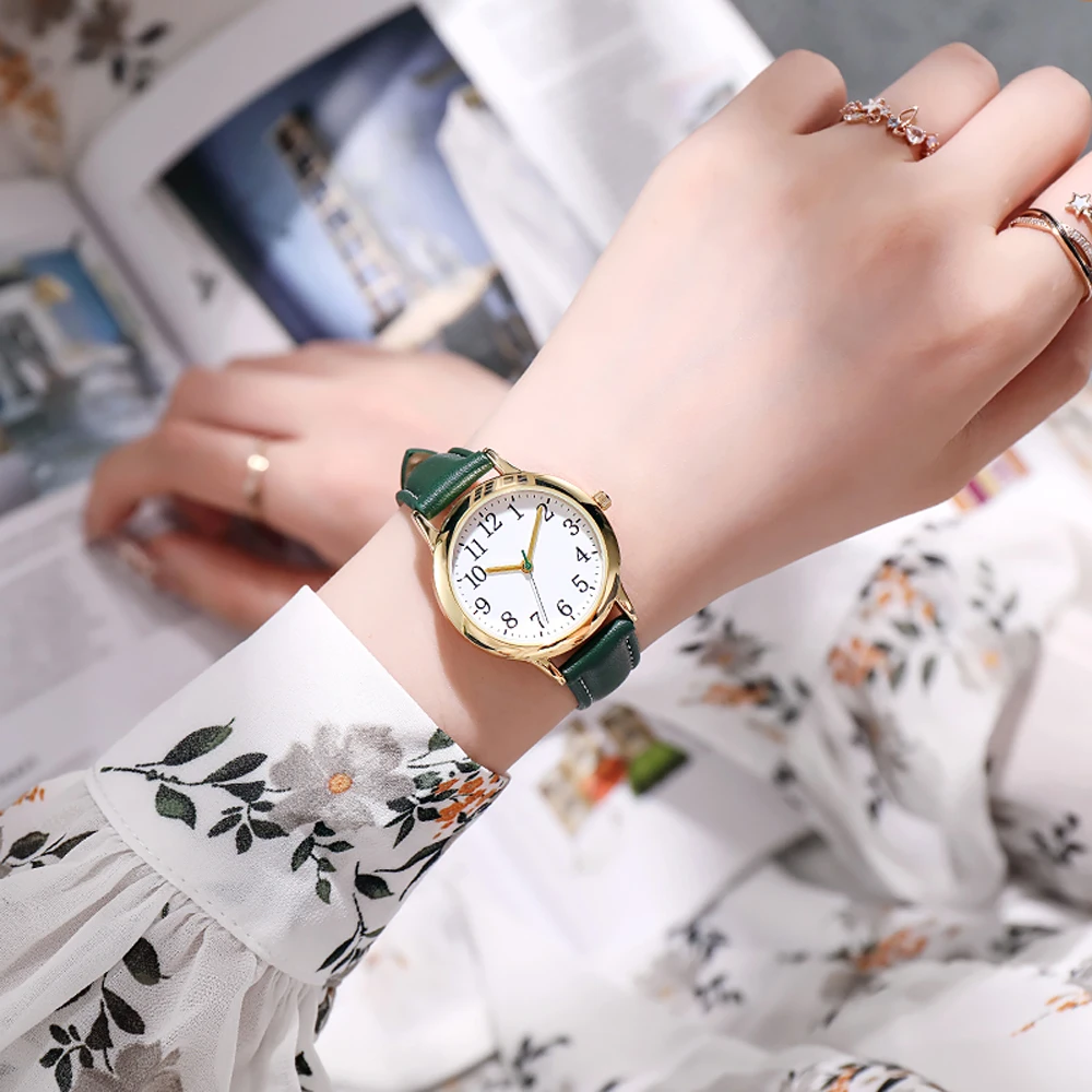 Leisure Fashion Women Quartz Watch Easy to Read Arabic Numerals Simple Dial PU Leather Strap Lady Candy Color thumbnail 6