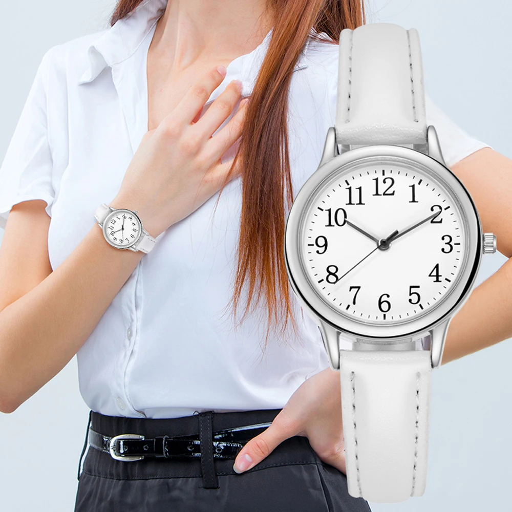Leisure Fashion Women Quartz Watch Easy to Read Arabic Numerals Simple Dial PU Leather Strap Lady Candy Color thumbnail 4