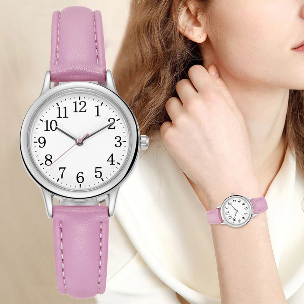 Leisure Fashion Women Quartz Watch Easy to Read Arabic Numerals Simple Dial PU Leather Strap Lady Candy Color thumbnail 5