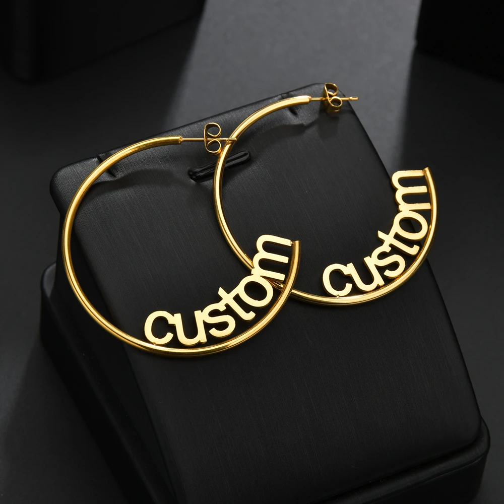 Atoztide Personalized Name Stainless Steel Letter Earrings For Women 3 Color Custom Name Cricle Earrings Weddings Party Jewelry thumbnail 4