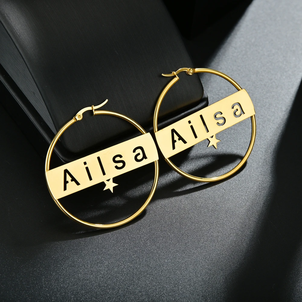 Atoztide Personalized Name Stainless Steel Letter Earrings For Women 3 Color Custom Name Cricle Earrings Weddings Party Jewelry thumbnail 5