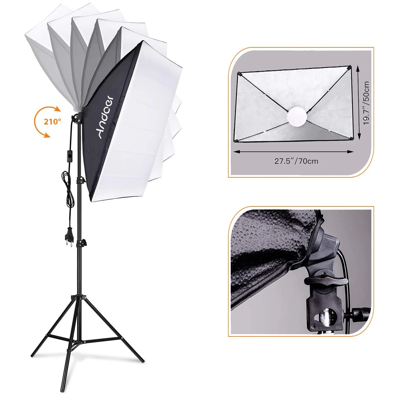 Andoer 50x70cm Softbox Lighting Kit Photography Light kit with LED Light 2m Light Stand Remote Control for Studio Video Lighting thumbnail 2