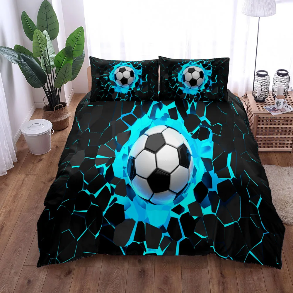 Watercolor Soccer Children Duvet Cover Set King Queen Double Full Twin Single Size Bed Linen Set thumbnail 2
