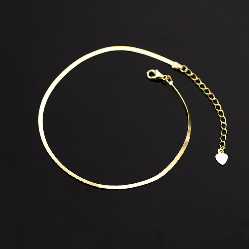 WANTME 925 Sterling Silver Minimalist 18k Gold Glossy Snake Bone Anklet for Women Beach Summer Charm Party Jewelry Accessories thumbnail 3
