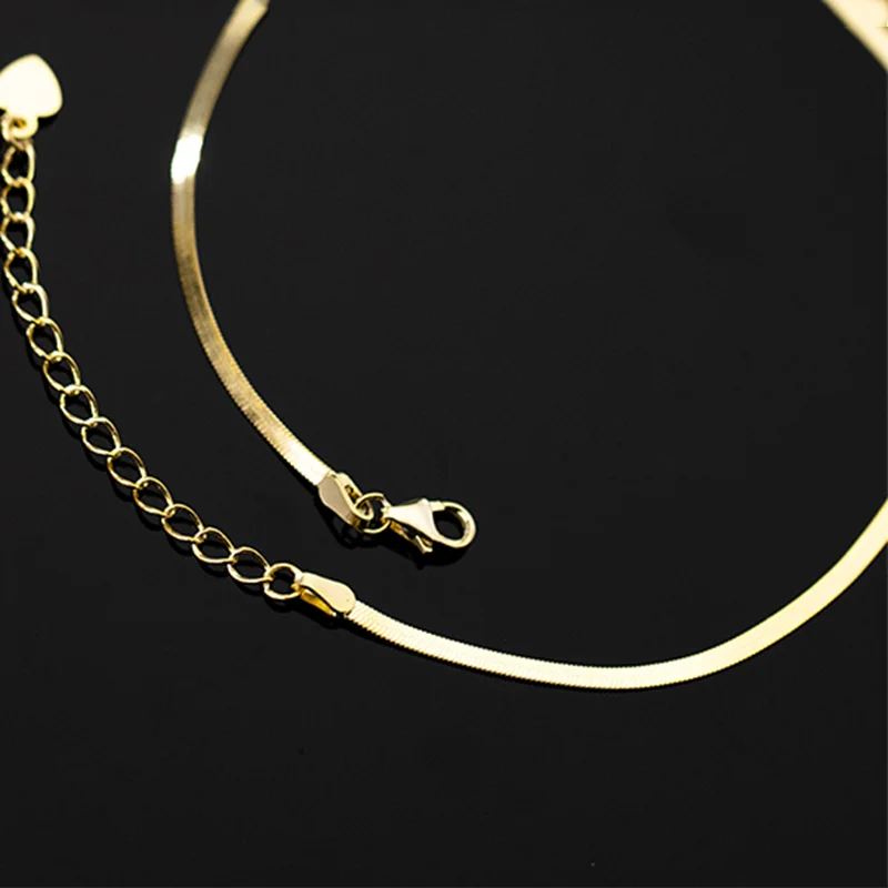 WANTME 925 Sterling Silver Minimalist 18k Gold Glossy Snake Bone Anklet for Women Beach Summer Charm Party Jewelry Accessories thumbnail 5