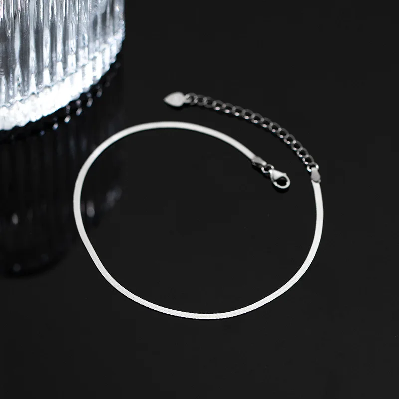 WANTME 925 Sterling Silver Minimalist 18k Gold Glossy Snake Bone Anklet for Women Beach Summer Charm Party Jewelry Accessories thumbnail 6