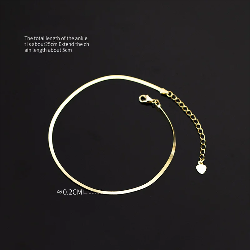 WANTME 925 Sterling Silver Minimalist 18k Gold Glossy Snake Bone Anklet for Women Beach Summer Charm Party Jewelry Accessories thumbnail 2