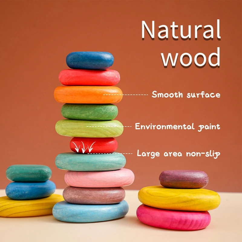 Baby Wooden Rainbow Stacked Stone Building Block Montessori Creative Balanced Toys Nordic Style Stacking Game For Kid thumbnail 5