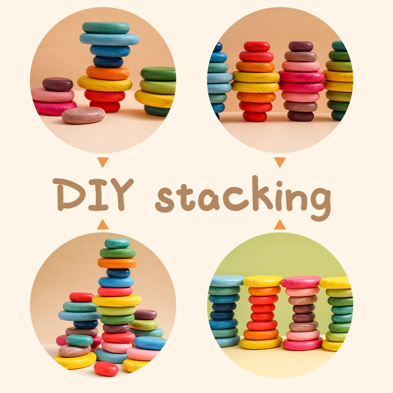 Baby Wooden Rainbow Stacked Stone Building Block Montessori Creative Balanced Toys Nordic Style Stacking Game For Kid thumbnail 4