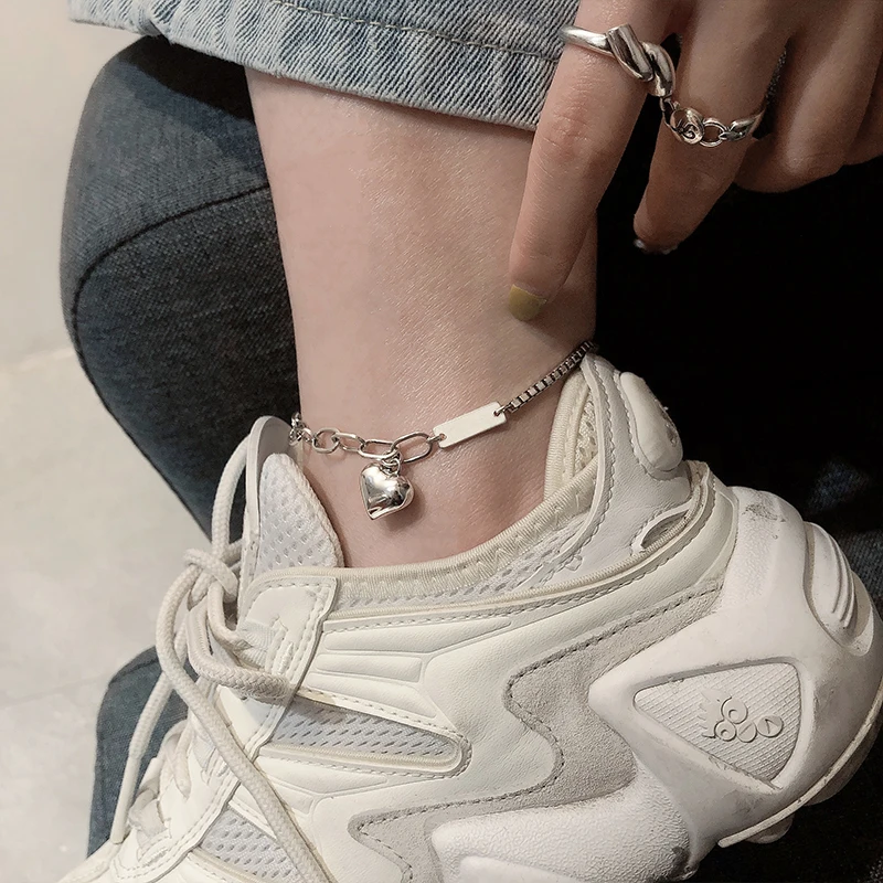 Fashion 925 Sterling Silver Summer Anklet Bracelet for Women Vintage Thai Silver LOVE Heart Pendant Lovely Girl Party Jewelry thumbnail 6