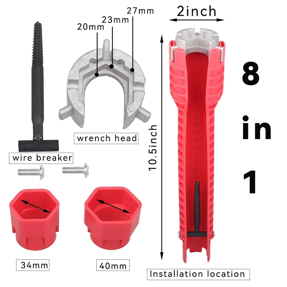 8 In 1 Flume Wrench Anti-slip Kitchen Sink Key Repair Wrench Bathroom Faucet Assembly Plumbing Installation Wrench Set thumbnail 5
