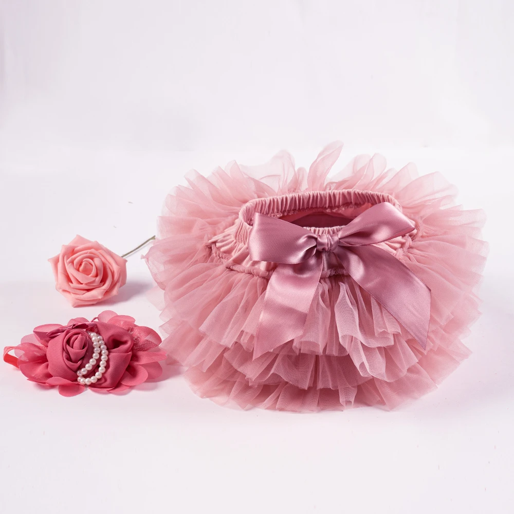 Baby Girls Tulle Tutu Bloomers Infant Newborn Diapers Cover 2pcs Short Skirts+Headband Set Girls Skirts Rainbow Baby Skirt thumbnail 3