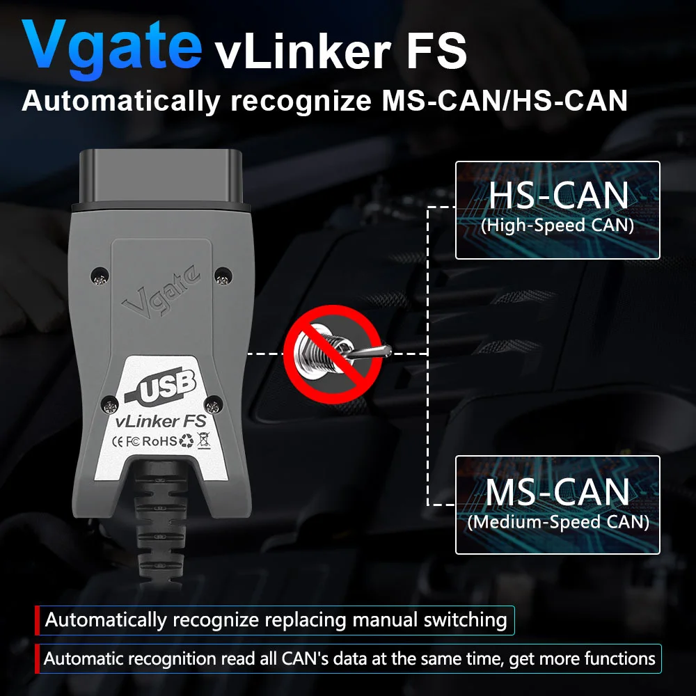Vgate vLinker FS USB ELM327 For Ford FORScan For Mazda HS MS CAN ELM 327 OBD 2 OBD2 Car Diagnostic Scanner Interface Tools OBDII thumbnail 3