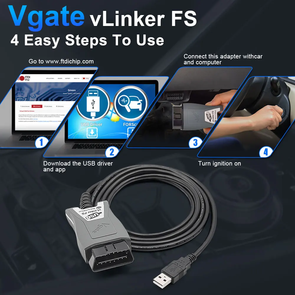 Vgate vLinker FS USB ELM327 For Ford FORScan For Mazda HS MS CAN ELM 327 OBD 2 OBD2 Car Diagnostic Scanner Interface Tools OBDII thumbnail 6