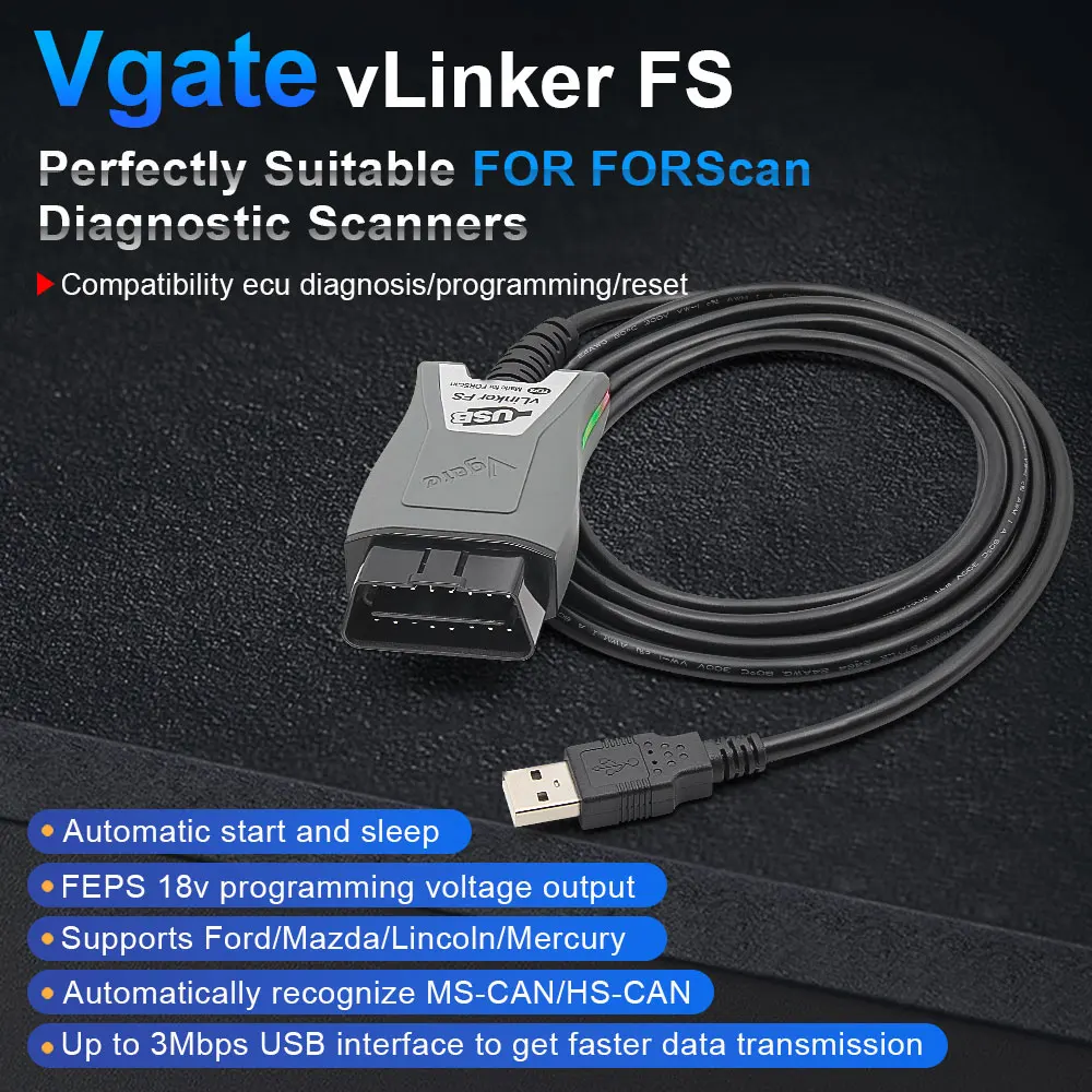 Vgate vLinker FS USB ELM327 For Ford FORScan For Mazda HS MS CAN ELM 327 OBD 2 OBD2 Car Diagnostic Scanner Interface Tools OBDII thumbnail 4