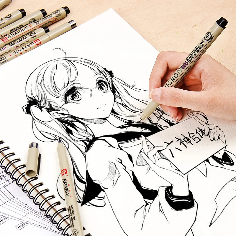 1 Piece Black Fineliner Sketching Pen Pigma Pigment Liner Micron Marker Pen with Different Tip Brushes 0.05-0.8 for Precision Dr thumbnail 6