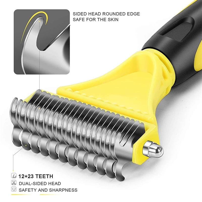Pets Stainless Steel Grooming Brush Two-Sided Shedding and Dematting Undercoat Rake Comb for Dog Cat Remove Knots Tangles Easily thumbnail 3