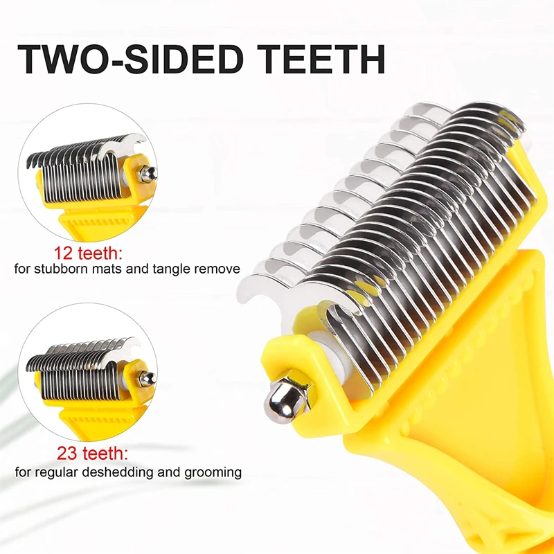 Pets Stainless Steel Grooming Brush Two-Sided Shedding and Dematting Undercoat Rake Comb for Dog Cat Remove Knots Tangles Easily thumbnail 2