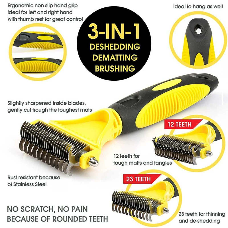Pets Stainless Steel Grooming Brush Two-Sided Shedding and Dematting Undercoat Rake Comb for Dog Cat Remove Knots Tangles Easily thumbnail 4