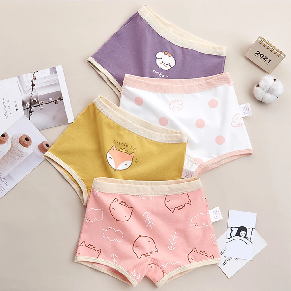 Girls Panties Kids Cotton Underwear Children's Briefs Cherry Cartoon Short 4Pcs/lot thumbnail 5