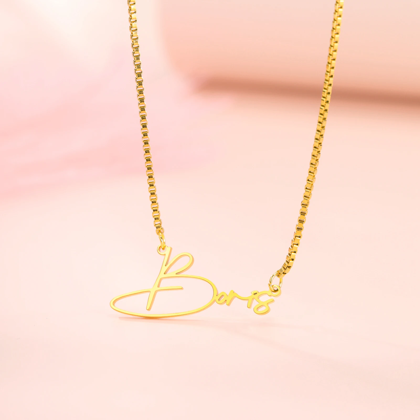 Personalized Arabic Name Necklace for Women Men Custom Arabic Stainless Steel Pendant Jewelry Customized Necklace Box Chain Gift thumbnail 4