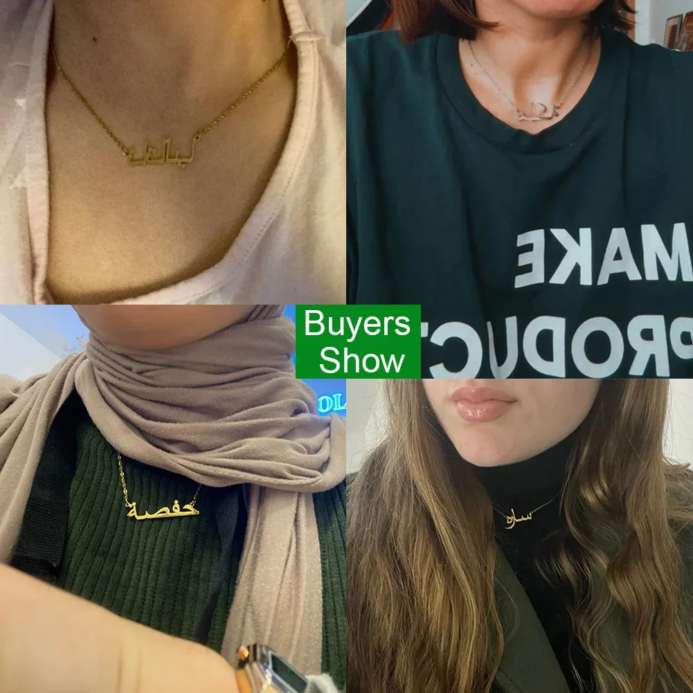 Personalized Arabic Name Necklace for Women Men Custom Arabic Stainless Steel Pendant Jewelry Customized Necklace Box Chain Gift thumbnail 3