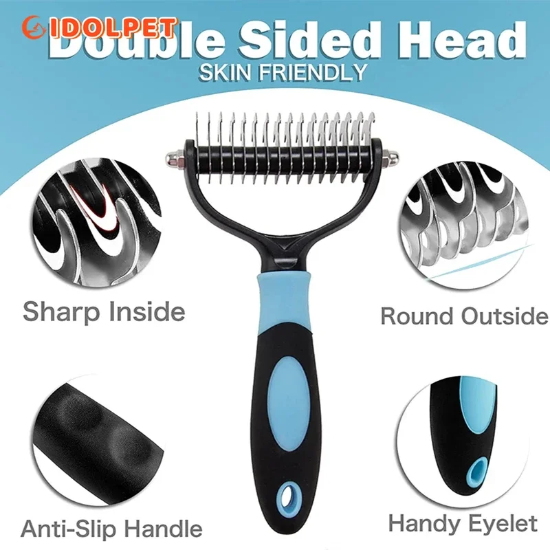 Professional Pet Deshedding Brush 2 Sided Dematting Dog Comb Cat Brush Rake Puppy Grooming Tools Undercoat Shedding Flying Hair thumbnail 2