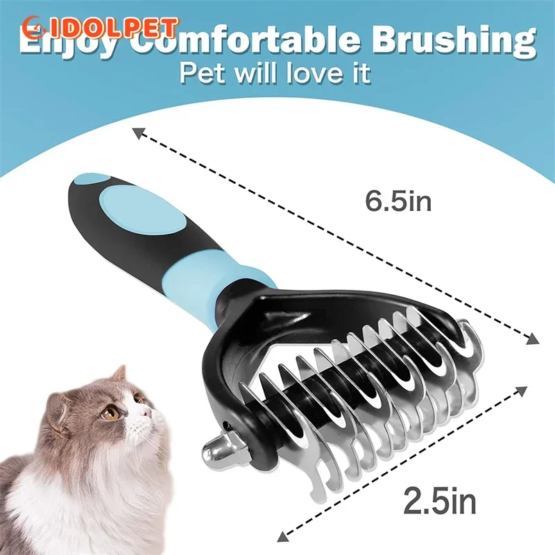 Professional Pet Deshedding Brush 2 Sided Dematting Dog Comb Cat Brush Rake Puppy Grooming Tools Undercoat Shedding Flying Hair thumbnail 6