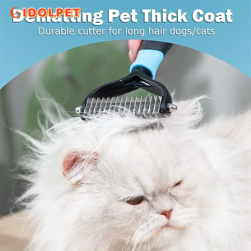 Professional Pet Deshedding Brush 2 Sided Dematting Dog Comb Cat Brush Rake Puppy Grooming Tools Undercoat Shedding Flying Hair thumbnail 3