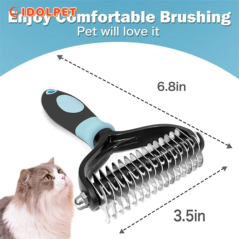Professional Pet Deshedding Brush 2 Sided Dematting Dog Comb Cat Brush Rake Puppy Grooming Tools Undercoat Shedding Flying Hair thumbnail 5
