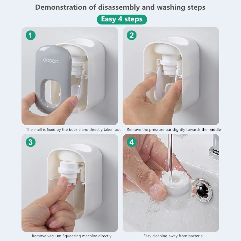 Automatic Toothpaste Dispenser Squeezers Toothpaste Tooth Dust-proof Toothbrush Holder Wall Mount Stand Bathroom Accessories Set thumbnail 3