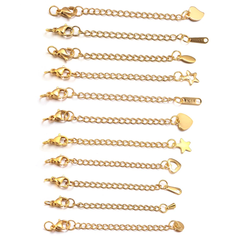 10pcs/Lot 50mm Stainless Steel Necklace Extension Chain Bulk Bracelet Extended Chains Tail Chains Extender For Jewelry Making