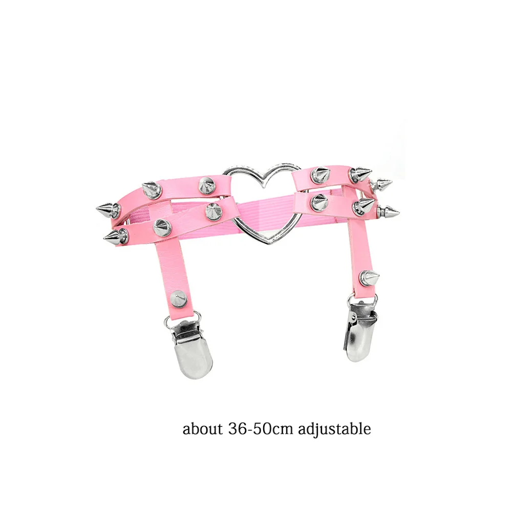 Women Rock Sexy Elastic Leather Belt Heart Leg Punk Thigh Garter Cosplay Spike Rivet Pink Gothic Thigh Ring Heart Garter thumbnail 2
