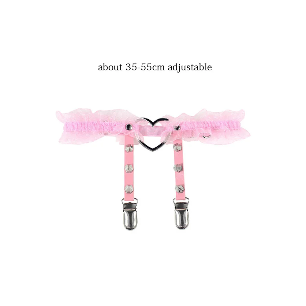 Women Rock Sexy Elastic Leather Belt Heart Leg Punk Thigh Garter Cosplay Spike Rivet Pink Gothic Thigh Ring Heart Garter thumbnail 4