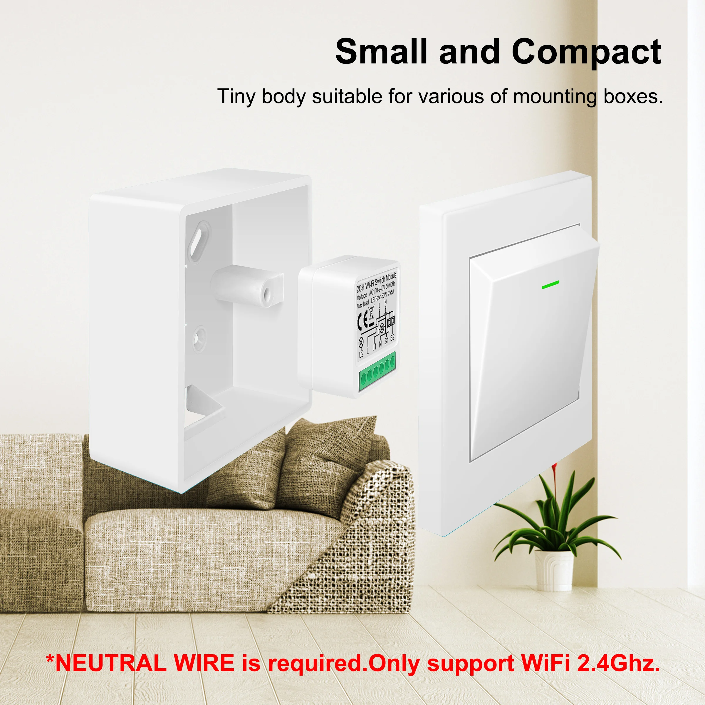 Tuya Wifi Smart Switch Module Supports 2 Way Control, App Remote Control DIY Light Breaker 100-240V Work with Alexa Google Home thumbnail 5