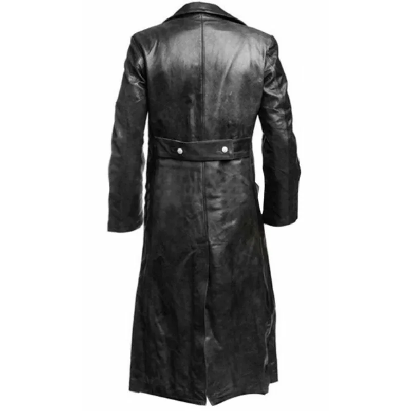 MEN'S GERMAN CLASSIC WW2 MILITARY UNIFORM OFFICER BLACK  LEATHER TRENCH COAT thumbnail 4